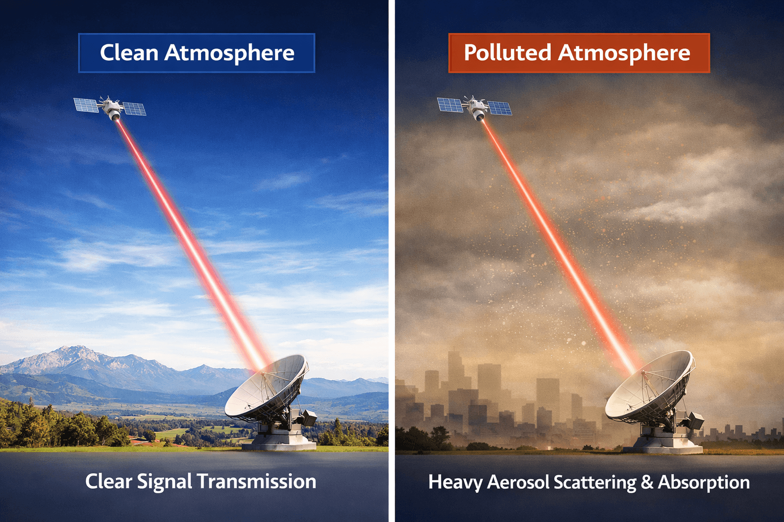 Comparison of signal propagation in clean vs polluted atmosphere